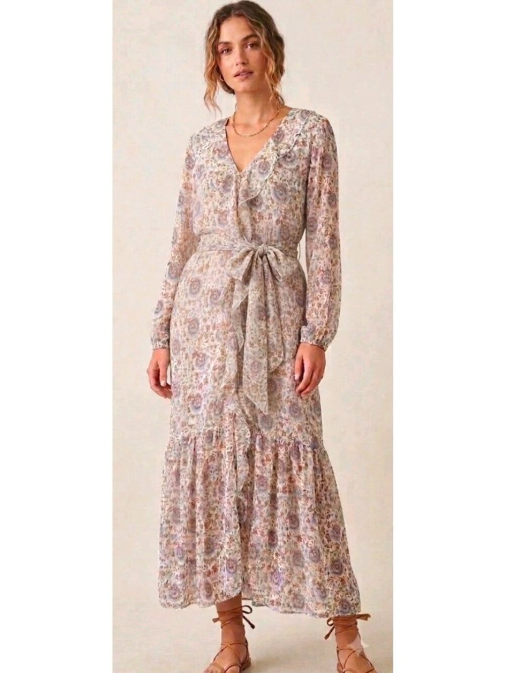 Lucky Brand Paisley Maxi Dress in Cream and Lavender Hues